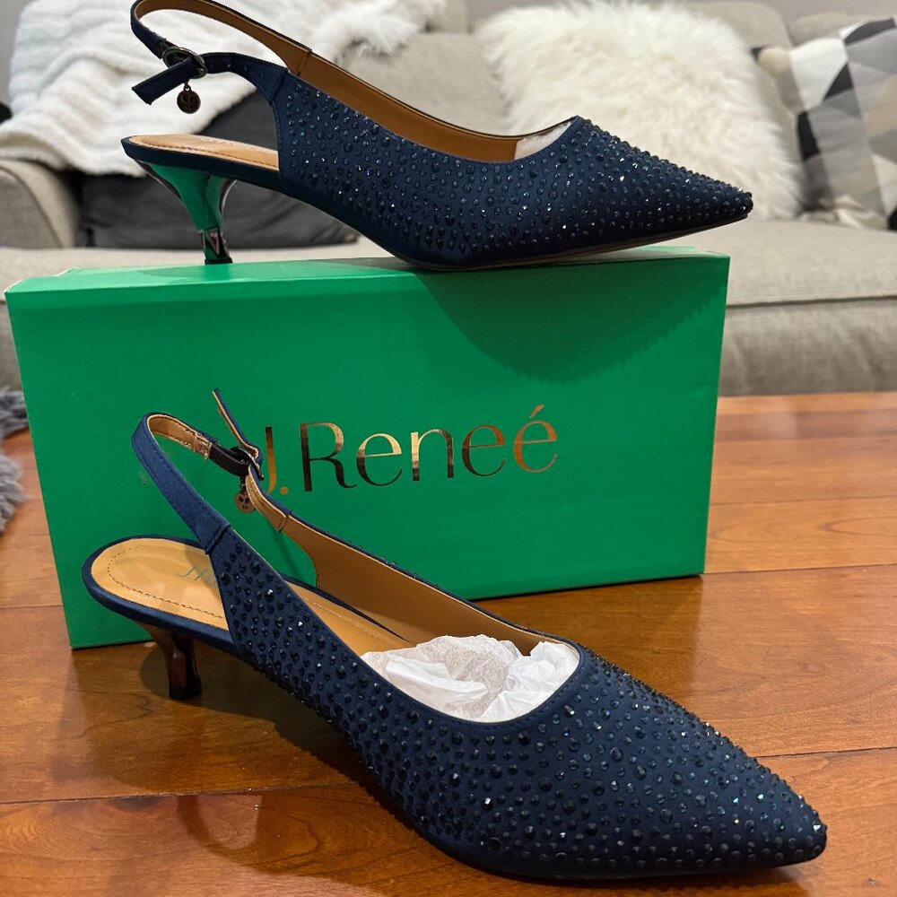 (NOT Avail) J.Renee Blue satin rhinestone  slingback pump W Wide width 10.5